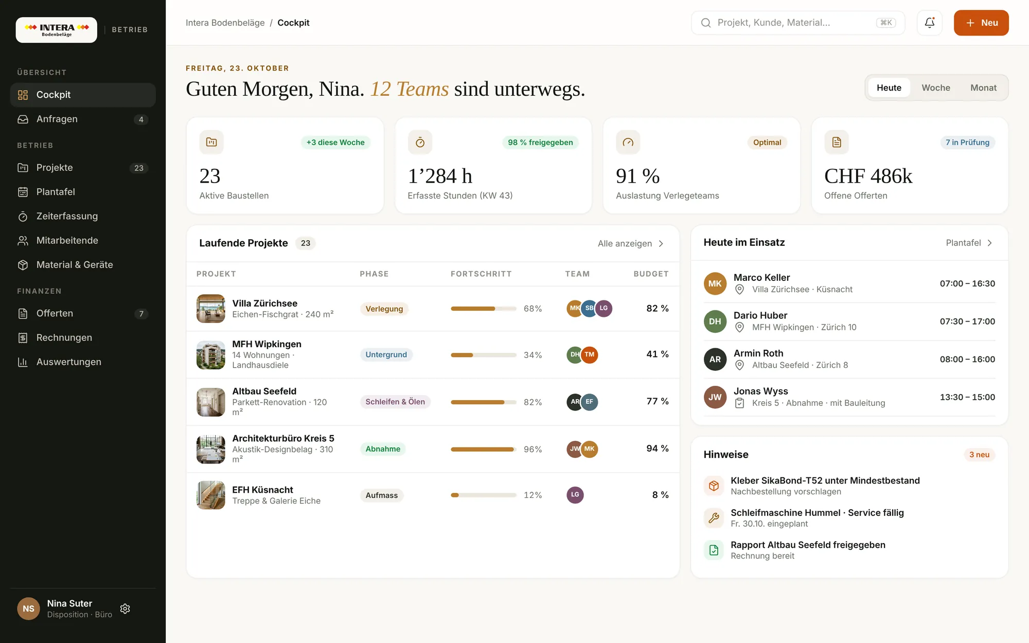 Intera · Betriebs-App (ERP)
